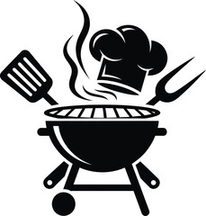 Barbecue grill with chef hat and utensils