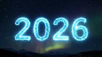 Night scene with aurora borealis, and glowing number 2026 appears. Symbolizes a coming year, bright future, hope, possibility, and celestial event - Powered by Adobe