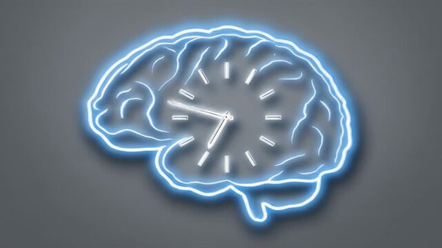 Neon brain clock concept illustration time management and ideas