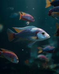 Tropical fish swimming gracefully in crystal-clear water, showcasing vibrant colors and peaceful underwater life