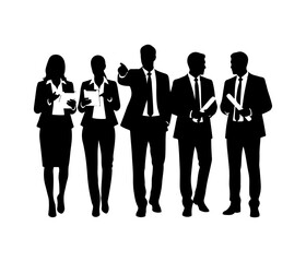 Business team silhouette walking together. holding documents and discussing work.