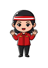 Cute Cartoon Female Character in Uniform Waving png clear alpha channel cutout isolated on transparent background