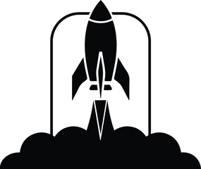 Iconic rocket launch silhouette with fiery exhaust and cloud formation