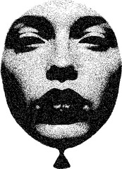 Stippled Portrait of a Woman's Face with Closed Eyes and Full Lips