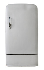 Very old white refrigerator isolated on a transparent background. PNG.