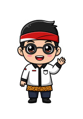 Cute Cartoon Indonesian Boy Waving png clear alpha channel cutout isolated on transparent background