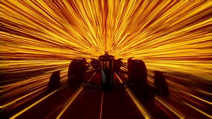 Formula One Race Car With High-Speed Light Trails