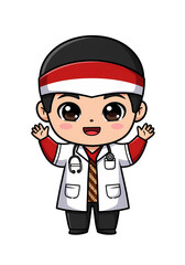 Cute Cartoon Indonesian Doctor Character Illustration png clear alpha channel cutout isolated on transparent background