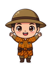 Cute Cartoon Indonesian Explorer with Batik Outfit Illustration png clear alpha channel cutout isolated on transparent background