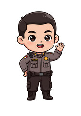 Cute Cartoon Indonesian Police Officer Waving png clear alpha channel cutout isolated on transparent background