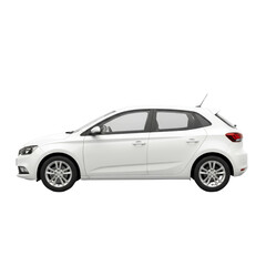 Fototapeta premium Sleek white hatchback against a stark expanse, a modern automotive presentation on a clean slate