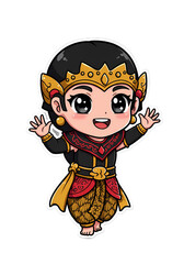Cute Cartoon Javanese Dancer Character Illustration png clear alpha channel cutout isolated on transparent background