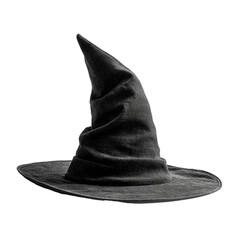 A classic and spooky black witch's hat with a pointed tip and wide brim, a timeless and essential costume accessory for Halloween, magic, and fantasy themes.
