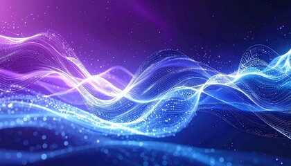 Blue/purple light waves flow in abstract digital space, background for technology use