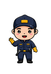 Cute Cartoon Mechanic Character Waving png clear alpha channel cutout isolated on transparent background