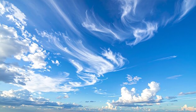 Vast blue sky with wispy clouds - Powered by Adobe