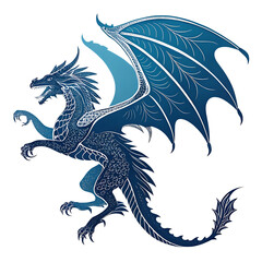 Majestic blue dragon silhouette in flight majestic mythical creature design art