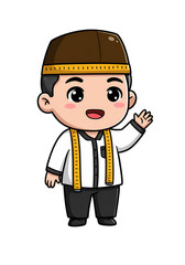 Cute Cartoon Muslim Boy Waving Hand png clear alpha channel cutout isolated on transparent background