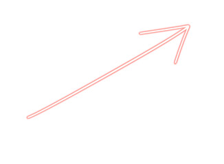 A simple, clean, and minimalist illustration of a single, thin, coralcolored arrow pointing diagonally upwards and to the right, isolated on a pure transparent background, representing direction, prog