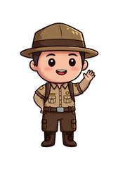 Cute Cartoon Park Ranger Character Waving png clear alpha channel cutout isolated on transparent background