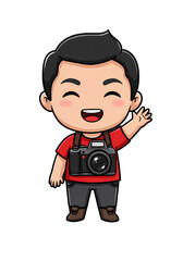 Cute Cartoon Photographer Character with Camera png clear alpha channel cutout isolated on transparent background