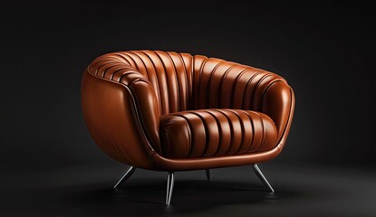 Brown Leather Armchair In Studio with Dark Background for Interior Design Use