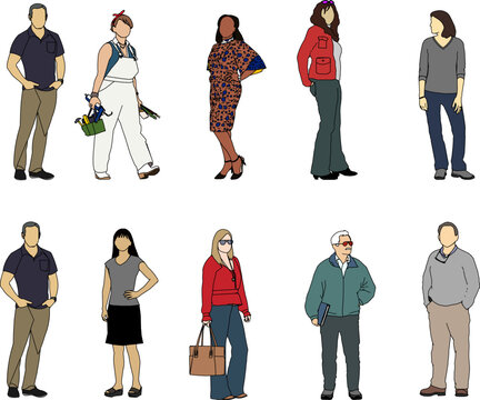 vector sketch illustration silhouette design of various human activities with their work as a complement to the image  5q.eps