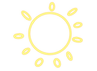 A simple, bright yellow sun icon with radiating oval rays, isolated on a clean transparent background, symbolizing warmth, light, and a clear day, perfect for graphic design and web elements