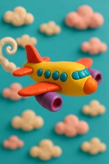 Playful Clay Airplane Flying Among the Clouds