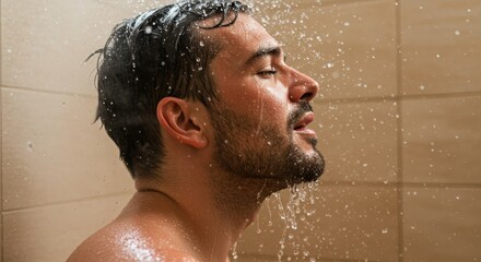 Energized Renewal: Man Steams in a Hot Shower After Workout, Health and Vigor in Focus