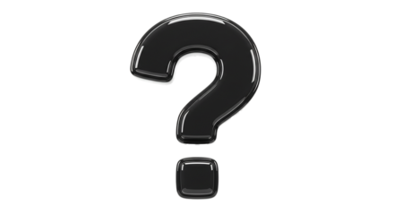 Glossy black question mark symbol on black background