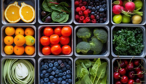 Array of food in containers, healthy diet, cooking ingredient, meal prep concept - Powered by Adobe