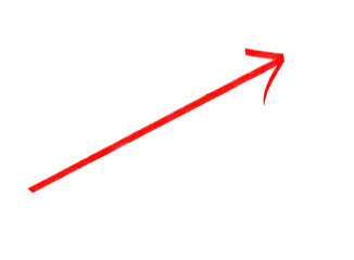 A vibrant red arrow pointing upwards and to the right, isolated on a clean transparent background, symbolizing direction, progress, and growth in a simple, bold graphic element