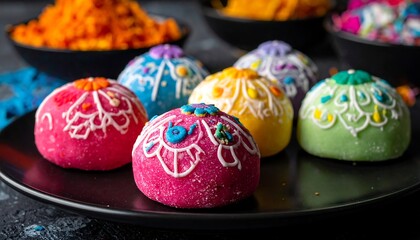 Colorful round sweets on a plate
