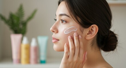 Profile of Peace: Woman Gently Moisturizes by Daylight