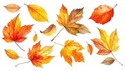 Obraz premium Autumn foliage pattern isolated on white backdrop. Design element for print material