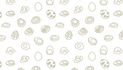 A seamless line art pattern of egg related illustrations.