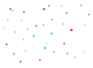 A scattering of small, vibrant pink and green dots or circles, randomly dispersed across a clean transparent background, creating a playful and abstract pattern, isolated on transparent background