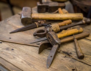 Old tools on a wooden table
