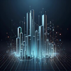 Futuristic Glass Column Chart on Digital Grid