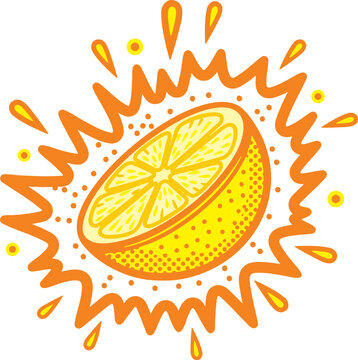 Vibrant Orange Slice Illustration with Splash Design