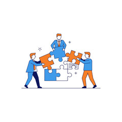 Flat Design Business Teamwork Vector Icon Puzzle Pieces Collaboration Infographic Illustration