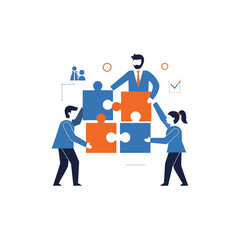 Flat Design Business Teamwork Vector Icon Puzzle Pieces Collaboration Infographic Illustration 