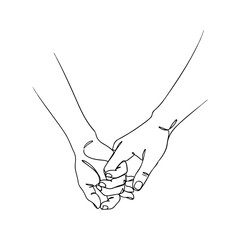 Two hands holding each other in continuous line art