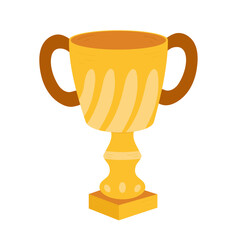 Yellow flat sports trophy cup. Vector image isolated on white background. A cheerful symbol of sporting success