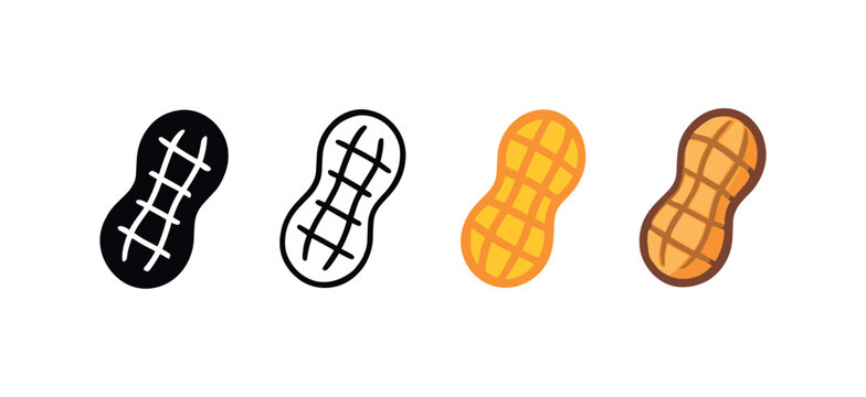 Vector icon peanuts four styles black solid glyph outline minimal flat multicolor filled cartoon flat shaded.