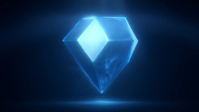 Abstract 3 d blue geometric shape on dark background with light effects