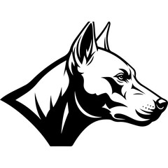 Doberman Pinscher dog head profile in black and white