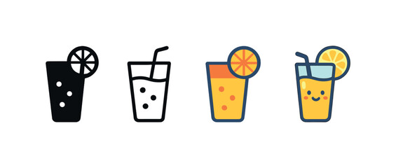 Vector icon lemonade four styles black solid glyph outline minimal flat multicolor filled cartoon flat shaded.