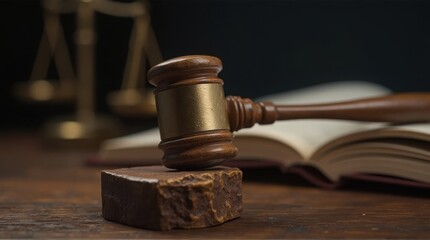 Gavel, law book, and scales of justice in dramatic light symbolizing criminal law and justice.
